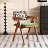 Silla de Comedor de Madera Maciza para Uso Doméstico, Estilo Chandigarh de Mediados de Siglo, Estilo Wabi-Sabi, Silla con Reposabrazos y Cojín Suave, Silla de Ratán para Ocio