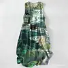 Vestido Casual de Algodão Puro com Estampa Digital Nova, Gola Redonda, Sem Mangas, Comprimento Médio, Para Mulheres, Verão na Praia