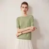 Suéter de Lana 100% Pura Merino Finamente Hilada para Mujer, Cuello Redondo, Suéter Básico de Punto de Manga Corta, Top Versátil, Sin Costuras