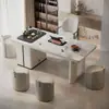 Conjunto moderno de mesa de centro e cadeiras em rocha estilo creme com chaleira integrada para varanda, estação de chá de salão de beleza e mesa de chá para uso doméstico