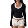 Top de yoga cruzado en la espalda para otoño e invierno para mujer, de manga larga, una sola pieza con copas fijas, corte ajustado, espalda descubierta, cuello cuadrado, top deportivo para fitness