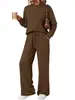 Conjunto de top de cuello redondo de manga larga para mujer, superventas transfronterizo para otoño e invierno, y pantalones de pierna ancha con cordón y bolsillos, ropa casual holgada