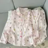 Novo conjunto de pijama cardigã com gola boneca e estampa de nuvens, manga longa, calça longa, simples, sexy e doce, roupão macio