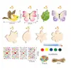 Set de decoración DIY hecho a mano de madera con flores, mariposas y pájaros para colorear y pintar para niños, campanillas de viento de madera y piezas de madera