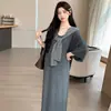 Novedad de Verano 2026: Vestido de Punto Súper Cool para Maternidad + Chal, Estilo Coreano Versátil Adelgazante Vestido Largo para Madres Embarazadas