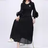 Vestido Miyake 2025 Primavera/Verão Manga Longa Tamanho Grande Feminino Fashion High-End Cor Lisa Longo Elegante Elegante Versátil