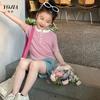 Camiseta de Manga Corta para Niña YOJIA 2024 Nuevo Estilo Coreano Ajustada para Niña Top a Juego de Colores para Niño Grande Vestido de Verano para Niños