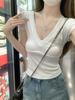 Foto Real 2025 Verão Novo Estilo Coreano Slim-fit Design Decote V Puro Simples Combina com Tudo Camiseta de Manga Curta Top Curto Feminino