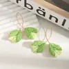 Pendientes de Hojas Tejidos Coloridos de Primavera con Líneas, Estilo Exagerado Europeo y Americano Que Hacen que el Rostro Parezca Más Pequeño