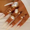 Joyería Europea y Americana, Anillo de Perla Irregular Retro Francés de Moda, Nuevo Juego de Anillos con Diseño Geométrico Exagerado para el Dedo Índice