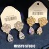 ¡Brillo resplandeciente! Pendientes colgantes de flor con gota de circón de aguja plateada, estilo vintage francés, pendientes sencillos y de moda para mujer
