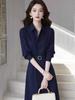 Estilo Francês de Primavera Celebridade Elegante Estilo Deusa Luxo Acessível High-End Ocasião Formal Vestido Camisa Azul