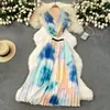 [Liquidação] conjunto moda feminina estampado manga curta comprimento médio saia plissada slim duas peças saia longa plissada
