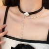 Collar de cuero con perlas y flores de camelia, elegante y moderno collar con cadena para clavícula, estilo lujoso y ligero, combina con todo para mujer.