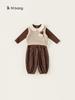 Youbao Roupas Infantis Meninas Conjunto Primavera e Outono Novo Estilo Menina Camisa Base com Gola Boneca Colete Calça Casual de Bolinhas Conjunto de Três Peças