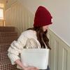 Sombrero de lana casual versátil estilo ins otoño e invierno 2024, gorro de parche tejido azul leche, cálido para circunferencia de cabeza grande, gorro para el frío