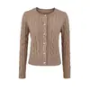 Jaqueta Cardigan de Malha Trançada Estilo Retrô Americano com Manga Longa para Mulheres, Versátil Slim-Fit Suéter Top para Outono e Inverno