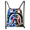 Bolsa con Cordón Estampada de Tiburón Nuevo Transfronteriza Mochila Estudiante de Gran Capacidad Bolsa de Almacenamiento Grande Casual para Exteriores Venta al por Mayor