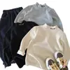 Camiseta térmica infantil Muye para outono e inverno, top bordado com gola semi-alta para meninos, estilo coreano, manga longa espessa