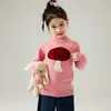 Suéter de punto 100% lana pura para niños con jacquard de dibujos animados de honguitos, suéter de cachemira grueso y lindo para niñas, elegante