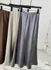 Saia Longa de Cetim Dupla Face Silky Outono 2024 para Mulheres, Cintura Alta, Texturizada, Cintura Elástica, Saia Longa Versátil Estilo Sereia