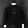 Camiseta interior de cuello alto medio para hombre, algodón, primavera, otoño e invierno, nueva, color liso, ajustada, elástica, manga larga, camiseta negra para hombre