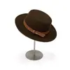 Sombrero de Lana de Ala Plana con Cinturón Estilo Francés para Mujer, Sombrero de Fieltro Versátil para Moda de Otoño e Invierno, Sombrero de Jazz Retro para Socialité
