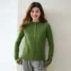 Estilo Nuevo Otoño Manga Larga Botón de Concha 35 Cachemir 65 Lana Holgado Versátil Adelgazante Temperamento Suave Punto para Mujer
