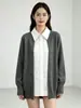 Camisa de Retazos Simple Estilo Coreano Tejido de Punto Falso de Dos Piezas Otoño/Invierno 2026 Nuevo Diseño de Tendencia Cárdigan de Manga Larga