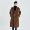 Abrigo largo de doble cara de cachemira para otoño e invierno para hombre, traje de doble botonadura estilo coreano, gabardina holgada de lana