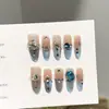 Uñas Portátiles Hechas Completamente a Mano, Parches de Manicura Ojo de Gato Azul Lágrima de Gama Alta, Parches de Uñas Postizas Brillantes con Montones de Diamantes de Lujo Ligero Venta al por Mayor