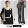 Ropa de Yoga Tallas Grandes para Mujeres Gorditas, Top de Manga Larga Off-the-Shoulder, Pantalones Rectos de Pierna Ancha de Cintura Alta, Conjunto de Ropa Deportiva para Fitness para Mujeres, Otoño