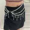 Cinto de Corrente de Cintura com Franjas de Pérolas Artificiais em Camadas Estilo Hot Girl para Mulheres, Acessório Corporal Exagerado de Palco para Vestidos