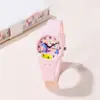 Reloj de pulsera para estudiante de cuarzo con correa de silicona rosa, color, patrón de dinosaurio, para estudiantes hombres y mujeres