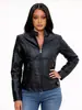 Moda europea y americana transfronteriza para mujer, AliExpress, chaqueta de cuero sintético con cuello alto, corte ajustado, prenda exterior ligera para primavera/otoño, chaqueta de motociclista para mujer