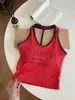 Camisola con Estampado de Cachorros Bloque de Color y Cuello en V para Mujer, Verano, Corte Ajustado, Favorecedora, Sin Mangas, Top de Punto Versátil