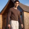 Camisa casual de manga larga para hombre, fluida, antiarrugas, para primavera y otoño, playera de cuello redondo, sin botones, ajuste slim, camiseta de manga larga para hombre, capa base