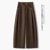 Calça pantalona, cintura alta, casual, modelagem solta, calça comprida, com caimento elegante, efeito emagrecedor, estilo perna reta, plus size, adequada para o outono, cobre os quadris, versátil e respirável