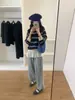 Suéter Listrado Gola Egg Retrô Meia-Zip Tricô Grosso para Mulheres Outono e Inverno Novo Estilo Design Preguiçoso Emagrecedor