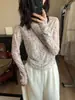 Top HERS em camadas estilo coreano com estampa floral, criando um visual suave e descontraído; Camiseta de manga comprida para mulheres, inverno 2026
