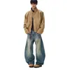 Jaqueta de Trabalho Retrô com Gola Alta Nova Coleção Primavera 2025 Estilo Americano Curta Masculina Macacão de Voo Top Solto para Homens