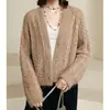 Elegante cardigã de tricô de lã com lantejoulas para mulheres, novo modelo outono 2026, top estiloso de manga longa com decote V