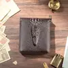 Carteira Masculina Amazon Padrão Criativo Grande Capacidade Couro Sintético Cera de Abelha Cabeça de Crocodilo Prensada Carteira Curta com Zíper