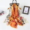 Pañuelo de Seda Estampado Floral de Mariposa Flor Cortada Primavera y Verano Pañuelo Largo Grande Chal de Viaje de Alta Gama Protección Solar Pañuelo para Mujer Pañuelo para la Cabeza