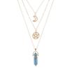 Colar com pingente de ágata de coluna hexagonal Colar multicamadas Lua Oca feminino Colar multicamadas de clavícula estrela de cinco pontas para mulheres