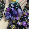 Pingente de Pedra Bruta de Ágata Natural, Colar Corrente de Suéter de Pedra Bruta de Ágata Enrolado em Seda, Ornamento de Pedra Cultural, Jade de Feira de Rua