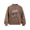 Moletom Lavado Desgastado com Estampa de Personagens de Hip Hop Americano Gola Redonda Modelagem Solta Masculino Primavera Outono Tendência de Rua Tie-Dye Roupa Esportiva