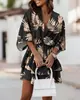 2023. Novedad en Wish y Amazon: Vestido de Otoño con Cuello en V, Holgado, Mangas Murciélago Estampado para Mujer