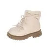 Botas de Cuero Suave con Lazo para Niñas 2026 Otoño/Invierno Nuevo Estilo Botas de Moda Versátiles a Media Pantorrilla Zapatos Peludos Cómodos