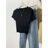 Camiseta de Punto de Manga Corta de Seda Helada con Cordón Irregular para Mujer Verano 2024 Nuevo Top Ajustado de Hombro Caído
